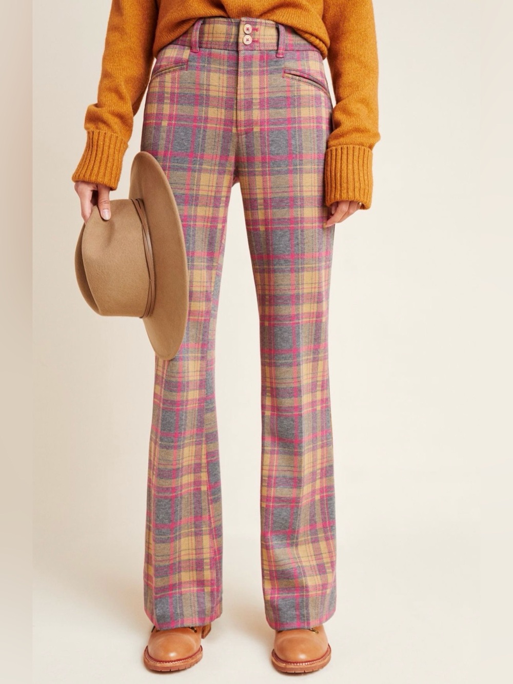 Anthropologie Essential Trouser Plaid Fall Academia Office Business size 14